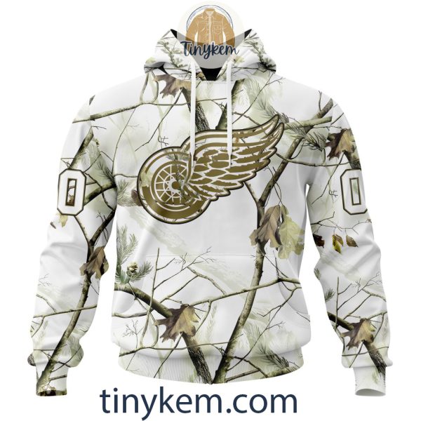 Detroit Red Wings Customized Hoodie, Tshirt With White Winter Hunting Camo Design