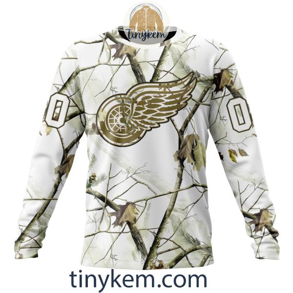 Detroit Red Wings Customized Hoodie, Tshirt With White Winter Hunting Camo Design