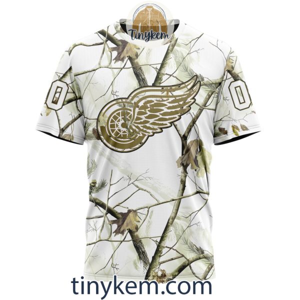 Detroit Red Wings Customized Hoodie, Tshirt With White Winter Hunting Camo Design