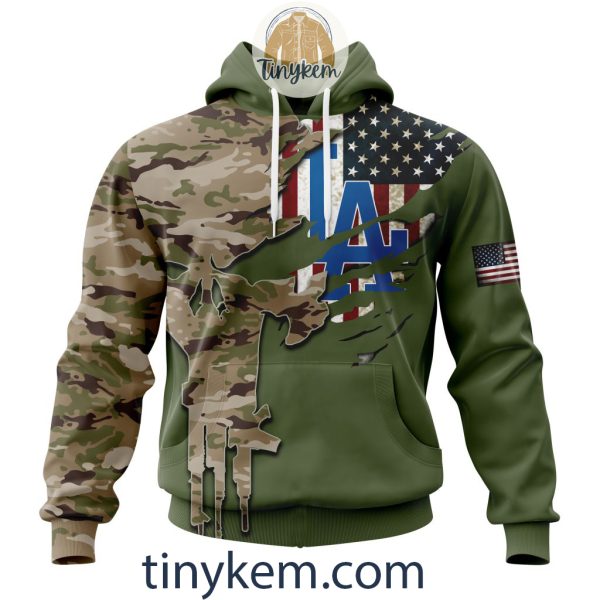 Los Angeles Dodgers Skull Camo Customized Hoodie, Tshirt Gift For Veteran Day