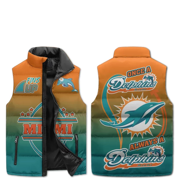 Miami Football Puffer Sleeveless Jacket: Once A Dolphins Always A Dolphins