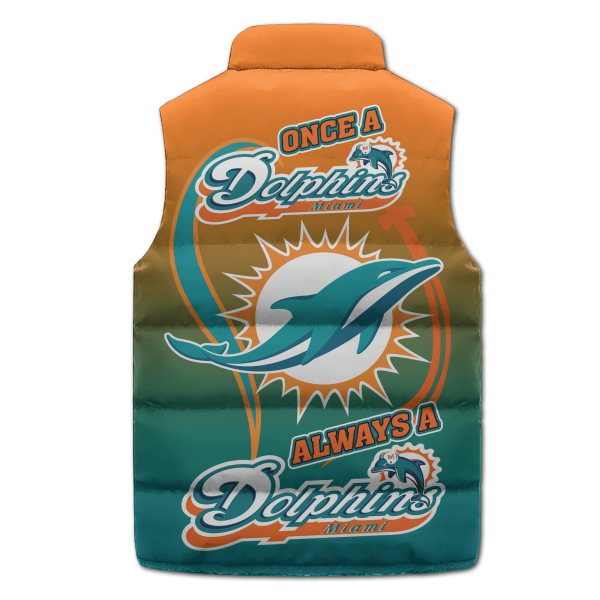 Miami Football Puffer Sleeveless Jacket: Once A Dolphins Always A Dolphins