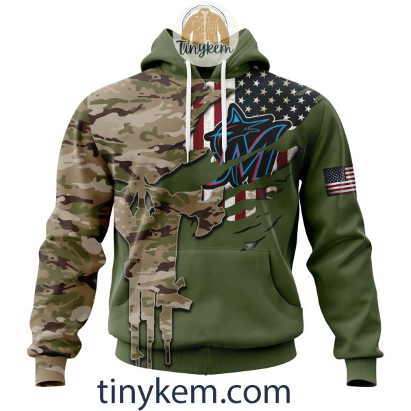 Miami Marlins Skull Camo Customized Hoodie, Tshirt Gift For Veteran Day