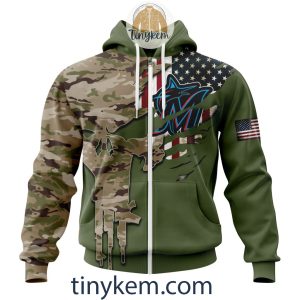 Miami Marlins Skull Camo Customized Hoodie, Tshirt Gift For Veteran Day