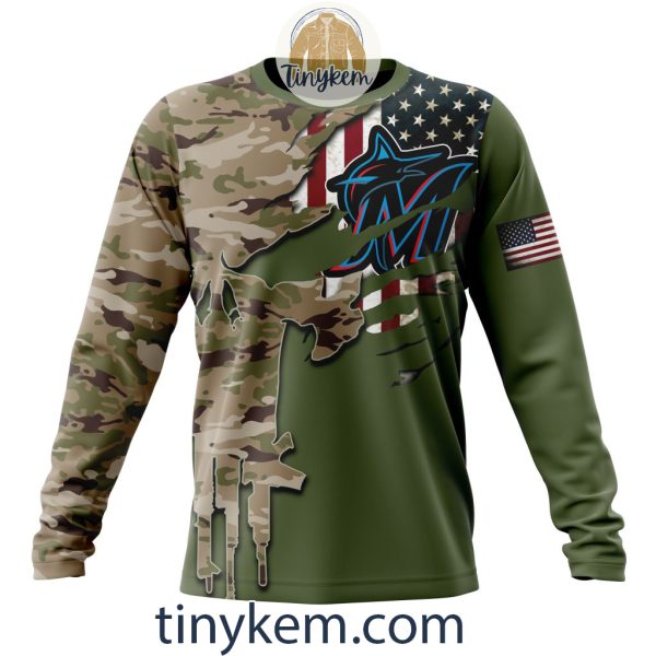 Miami Marlins Skull Camo Customized Hoodie, Tshirt Gift For Veteran Day