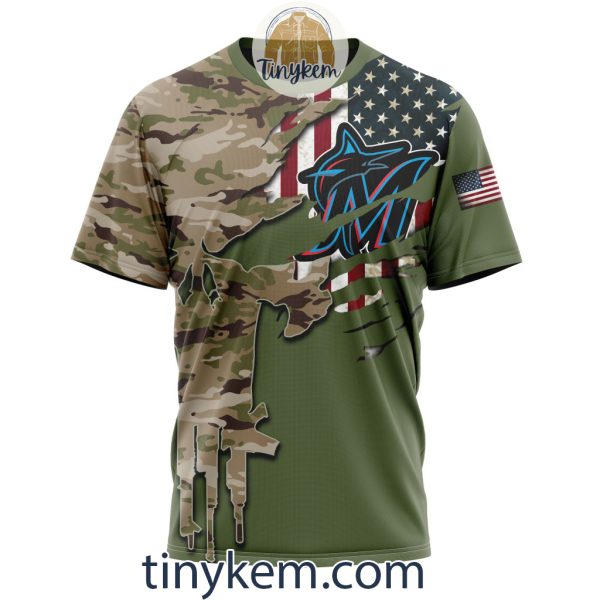 Miami Marlins Skull Camo Customized Hoodie, Tshirt Gift For Veteran Day