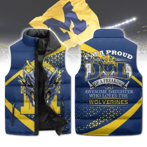 Michigan Football Puffer Sleeveless Jacket: Gift For Dad Of Daughter Who Loves Wolverines