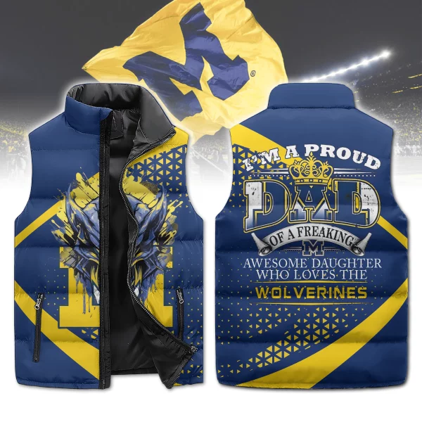 Michigan Football Puffer Sleeveless Jacket: Gift For Dad Of Daughter Who Loves Wolverines