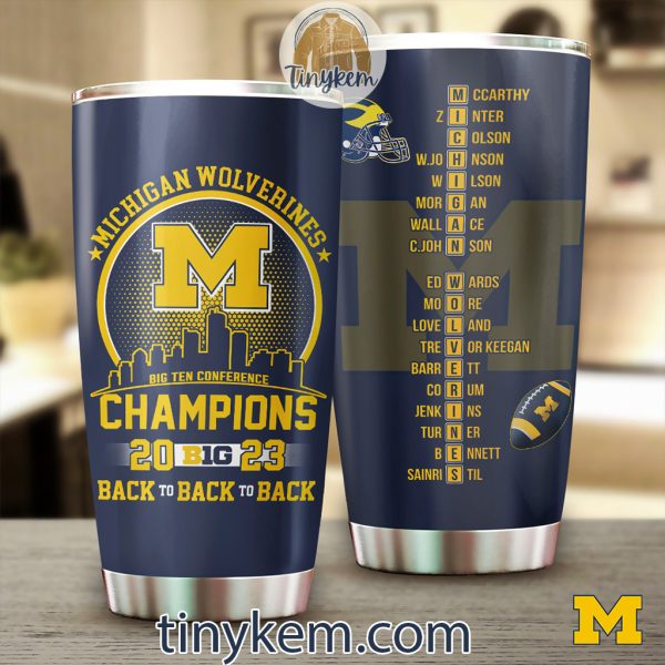 Michigan Wolverines Champions 2023 20oz Tumbler: Back to Back to Back