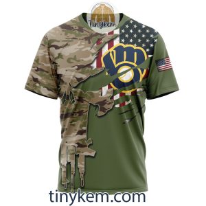 Milwaukee Brewers Skull Camo Customized Hoodie Tshirt Gift For Veteran Day2B6 BOsYV