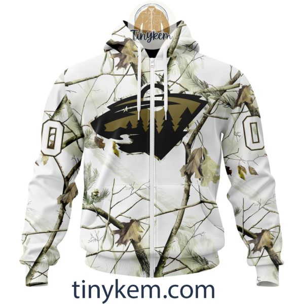 Minnesota Wild Customized Hoodie, Tshirt With White Winter Hunting Camo Design