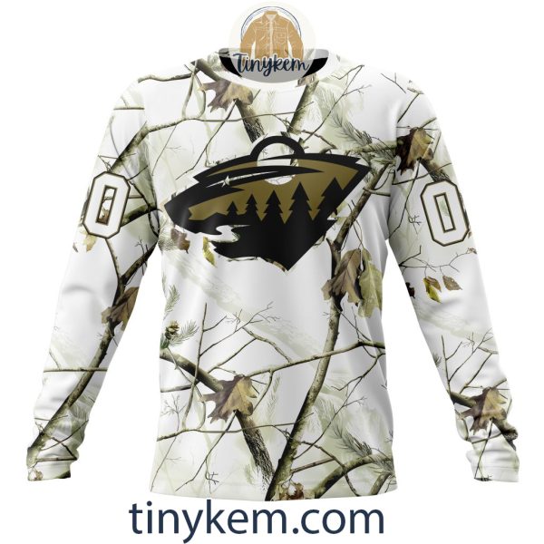 Minnesota Wild Customized Hoodie, Tshirt With White Winter Hunting Camo Design