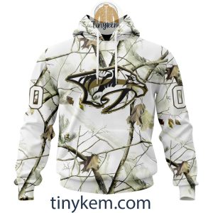 Nashville Predators Customized Hoodie, Tshirt With White Winter Hunting Camo Design