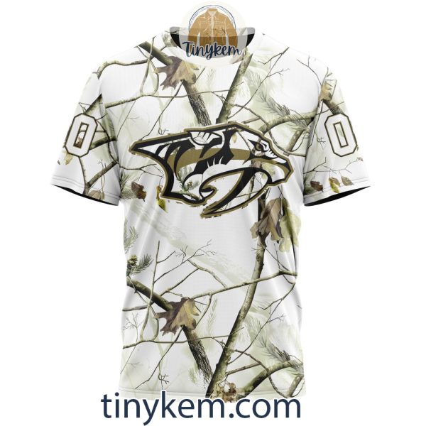 Nashville Predators Customized Hoodie, Tshirt With White Winter Hunting Camo Design