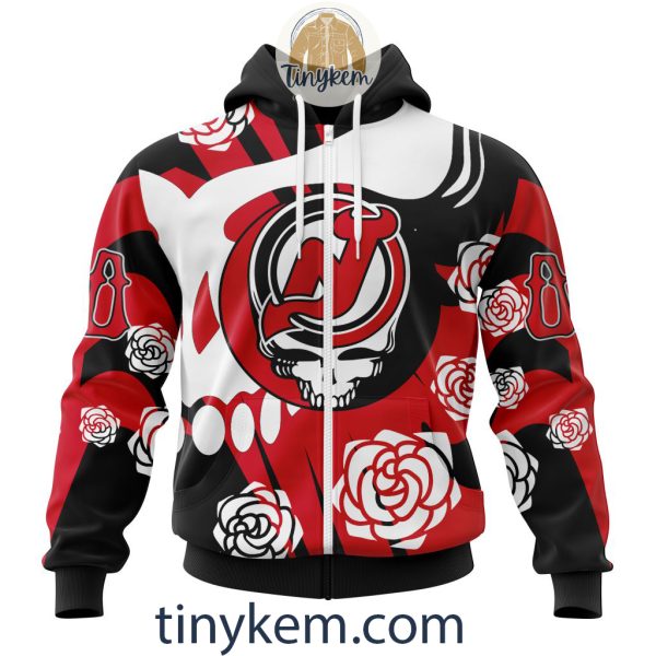 New Jersey Devils Customized Hoodie, Tshirt With Gratefull Dead Skull Design