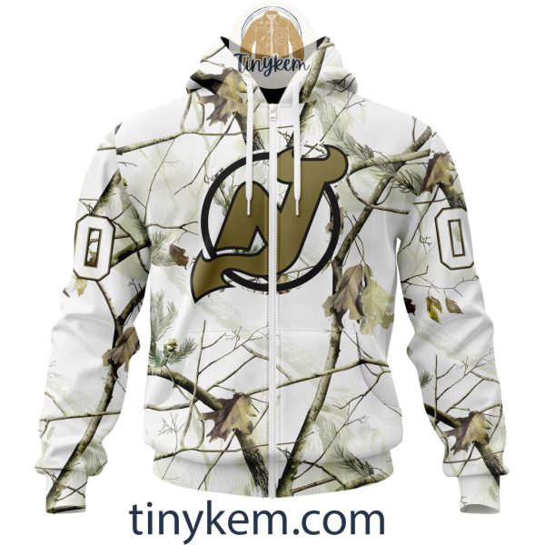 New Jersey Devils Customized Hoodie, Tshirt With White Winter Hunting Camo Design