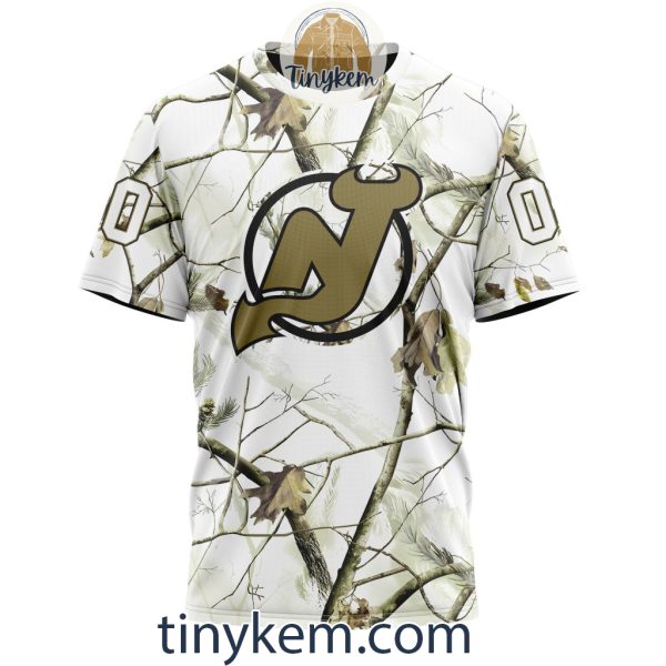 New Jersey Devils Customized Hoodie, Tshirt With White Winter Hunting Camo Design