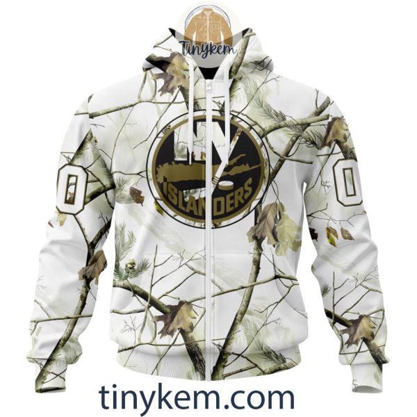 New York Islanders Customized Hoodie, Tshirt With White Winter Hunting Camo Design