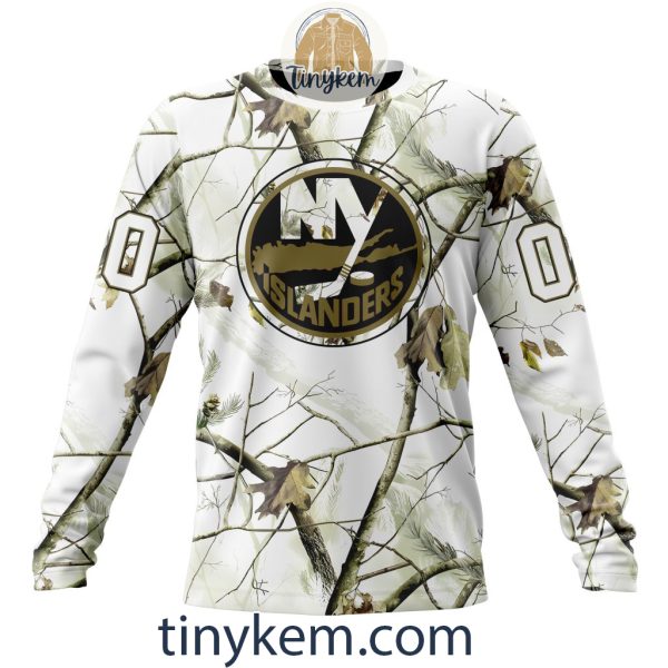 New York Islanders Customized Hoodie, Tshirt With White Winter Hunting Camo Design