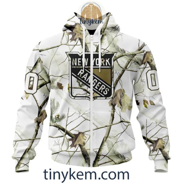 New York Rangers Customized Hoodie, Tshirt With White Winter Hunting Camo Design