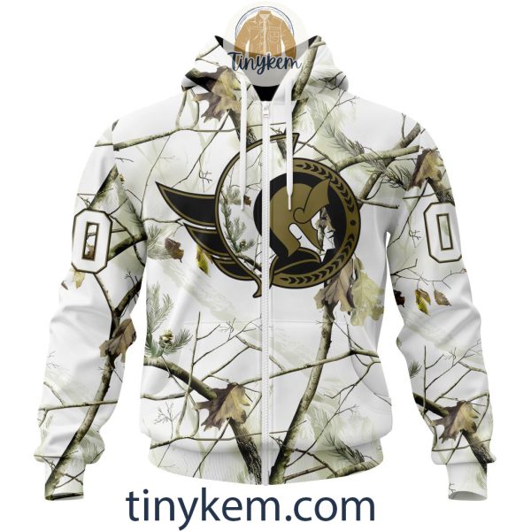 Ottawa Senators Customized Hoodie, Tshirt With White Winter Hunting Camo Design