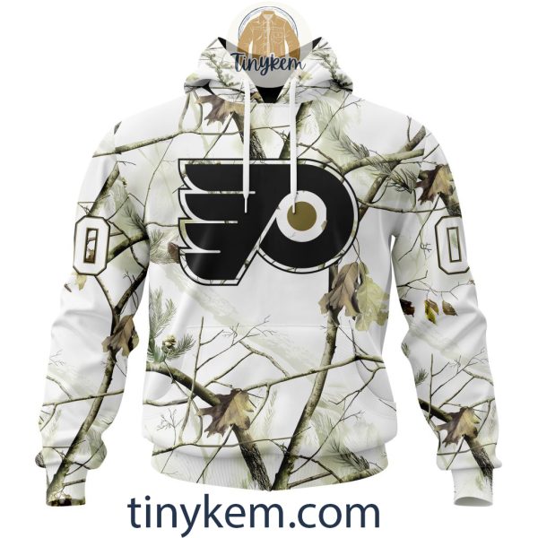 Philadelphia Flyers Customized Hoodie, Tshirt With White Winter Hunting Camo Design