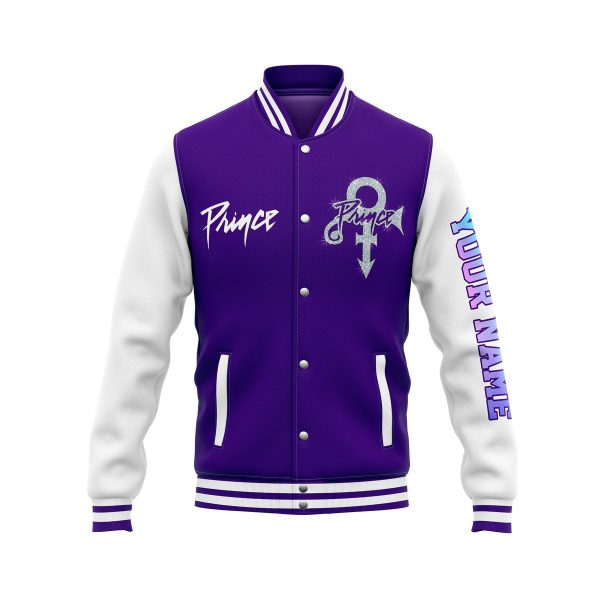 Prince Customized Baseball Jacket Purple and White
