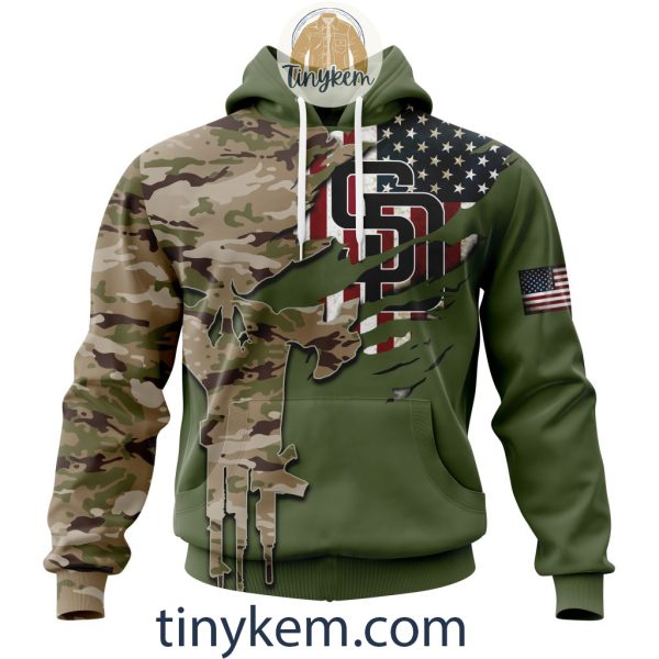 San Diego Padres Skull Camo Customized Hoodie, Tshirt Gift For Veteran Day