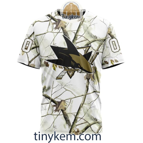 San Jose Sharks Customized Hoodie, Tshirt With White Winter Hunting Camo Design