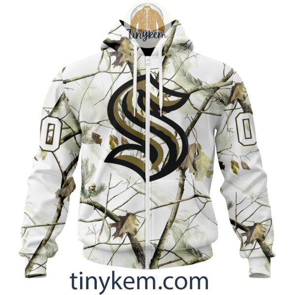 Seattle Kraken Customized Hoodie, Tshirt With White Winter Hunting Camo Design