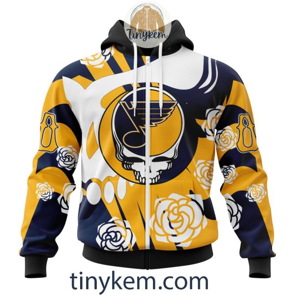 St. Louis Blues Customized Hoodie, Tshirt With Gratefull Dead Skull Design