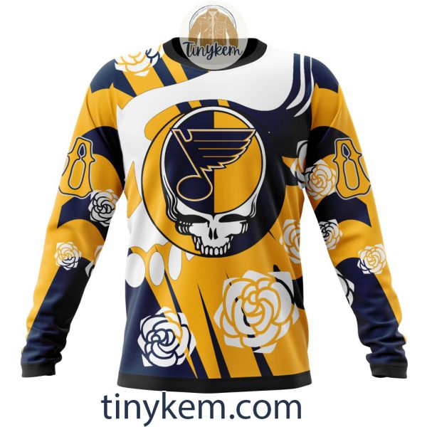 St. Louis Blues Customized Hoodie, Tshirt With Gratefull Dead Skull Design