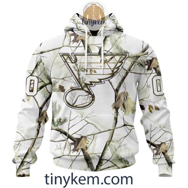 St. Louis Blues Customized Hoodie, Tshirt With White Winter Hunting Camo Design