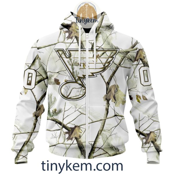 St. Louis Blues Customized Hoodie, Tshirt With White Winter Hunting Camo Design