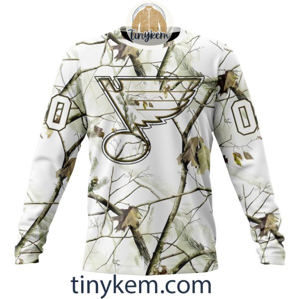 St. Louis Blues Customized Hoodie, Tshirt With White Winter Hunting Camo Design