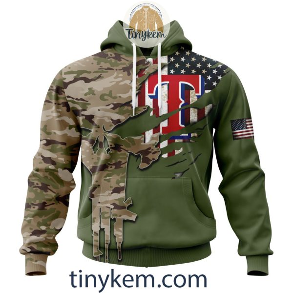 Texas Rangers Skull Camo Customized Hoodie, Tshirt Gift For Veteran Day