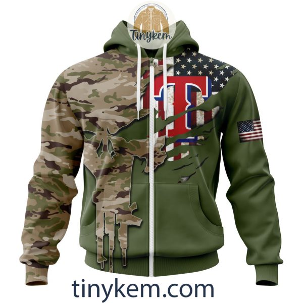 Texas Rangers Skull Camo Customized Hoodie, Tshirt Gift For Veteran Day