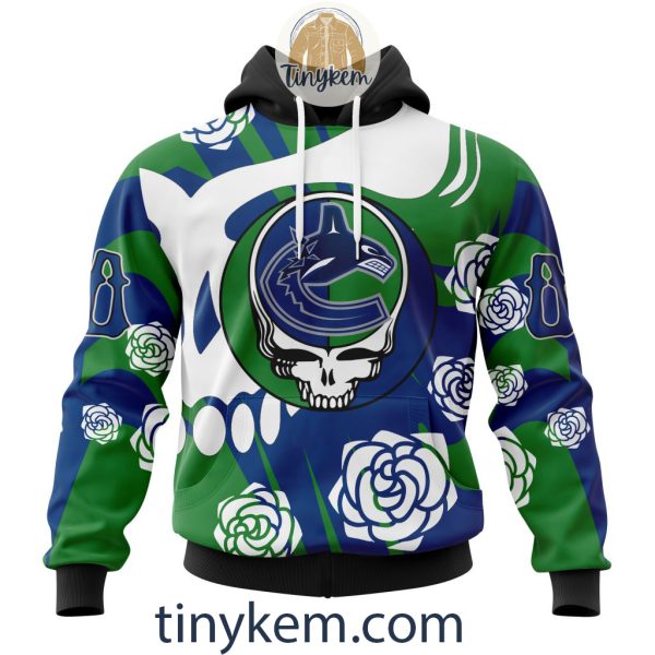 Vancouver Canucks Customized Hoodie, Tshirt With Gratefull Dead Skull Design