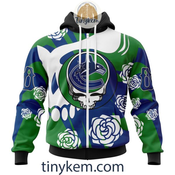 Vancouver Canucks Customized Hoodie, Tshirt With Gratefull Dead Skull Design