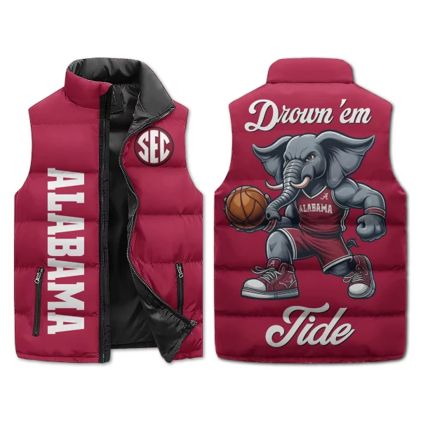 Alabama Basketball Mascot Puffer Sleeveless Jacket: Drown Em Tide