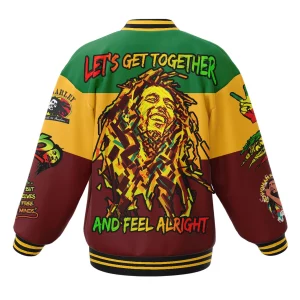 Bob Marley Baseball Jacket Lets Get Together and Feel Alright2B3 wUZGo
