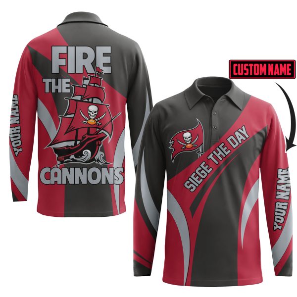 Buccaneers Customized Long Sleeve Polo Shirt: Siege The Day Fire The Cannons
