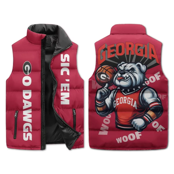Georgia Basketball Mascot Puffer Sleeveless Jacket: Sic Em Go Dawgs