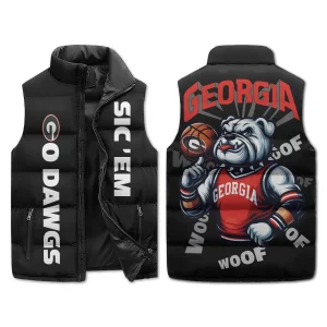 Georgia Basketball Mascot Puffer Sleeveless Jacket Sic Em Go Dawgs2B4 VDclZ