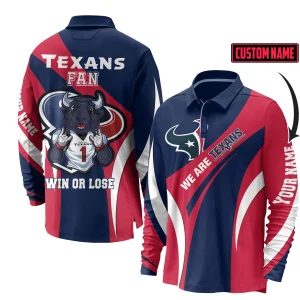 Houston Football Customized Long Sleeve Polo Shirt: Texans Fan Win or Lose