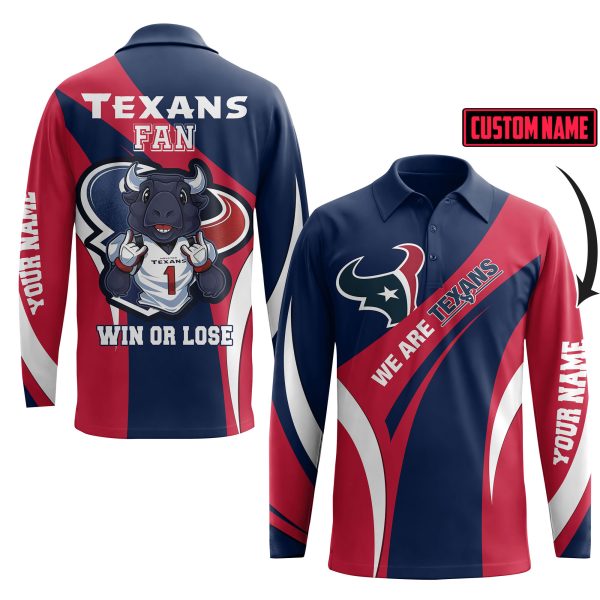 Houston Football Customized Long Sleeve Polo Shirt: Texans Fan Win or Lose