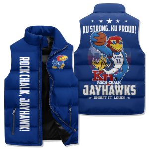 Kansas Jayhawks Basketball Puffer Sleeveless Jacket: Rock Chalk Pay Heed