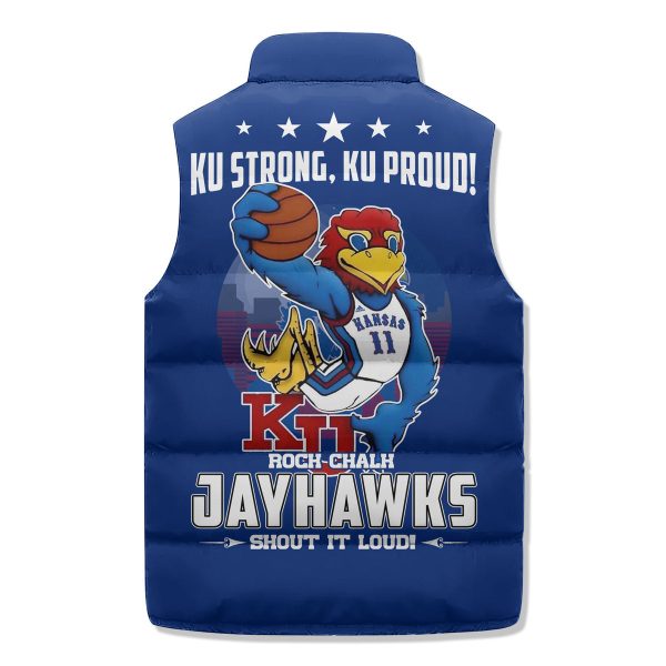 Jayhawks Basketball Puffer Sleeveless Jacket: Ku Strong, Ku Proud