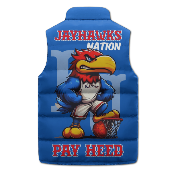 Kansas Jayhawks Basketball Puffer Sleeveless Jacket: Rock Chalk Pay Heed