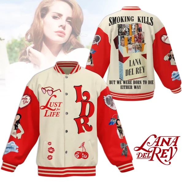 Lana Del Rey Baseball Jacket: Smoking Kills But We Were Born To Die Either Way